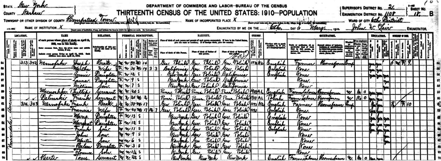 Joseph Frank 1910 census